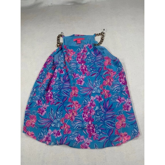 Lilly Pulitzer Tops - Lilly Pulitzer Size 8 Blue Pink Tropical Floral Chain Neck‎ Sleevless Top